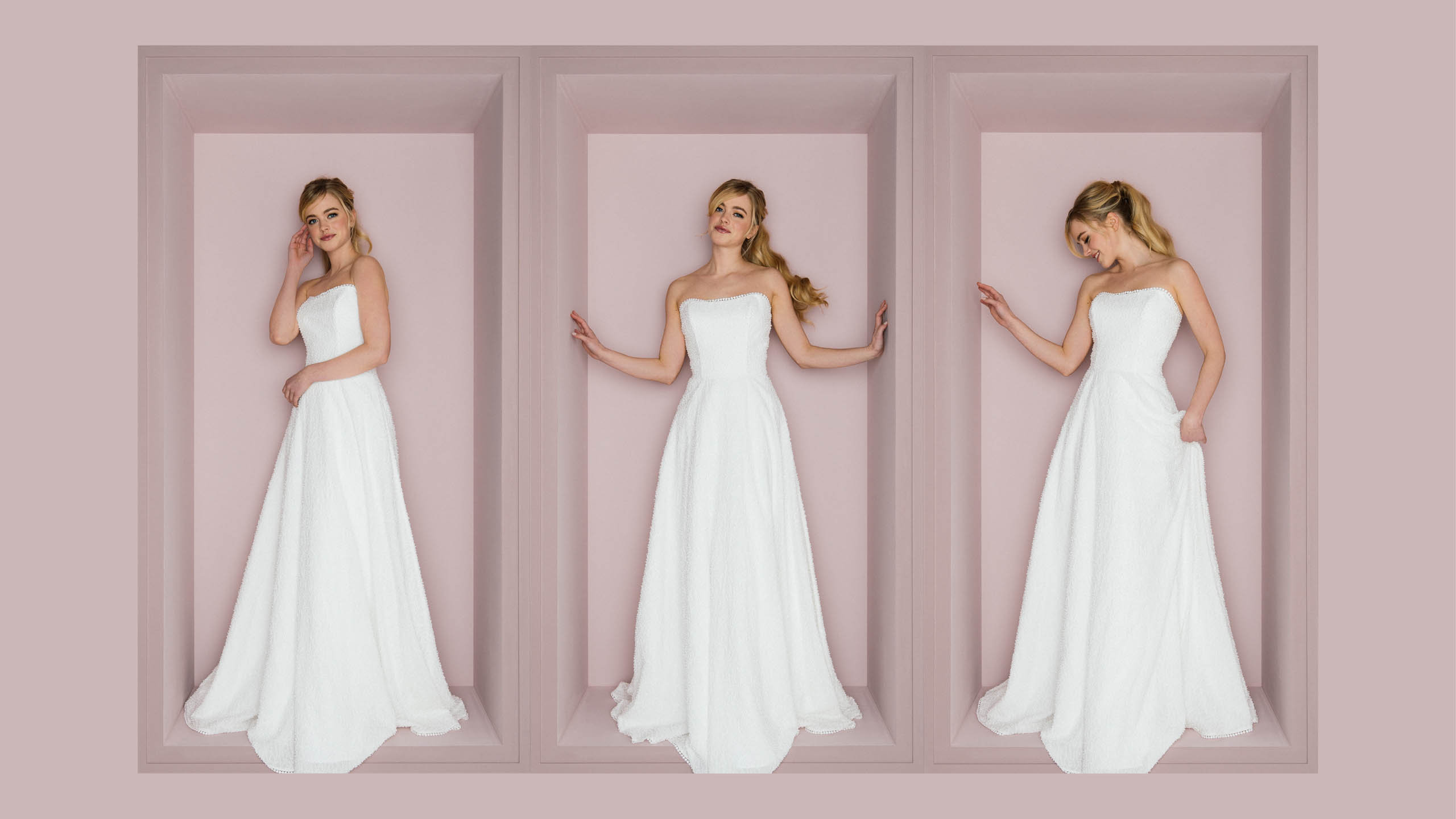 Trägerloses Hochzeitskleid Trudi aus drei Perspektiven
