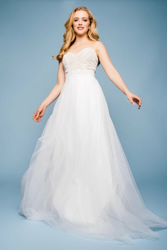 YASIOU V-Ausschnitt Elegant Hochzeitskleid Damen Lang Hochzeitskleider Spitze Brautmode Weiß Vintage A Linie Brautkleid Abendkleider mit Schleppe 