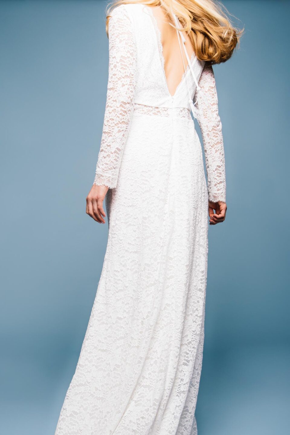 HUINI Brautkleid Standesamt Langarm Vintage Hochzeitskleid