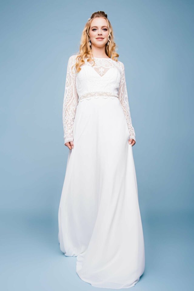 Brautkleid-Standesamt-Hochzeitskleid A-Linie Braut Kleid ivory/creme 40  BC497 