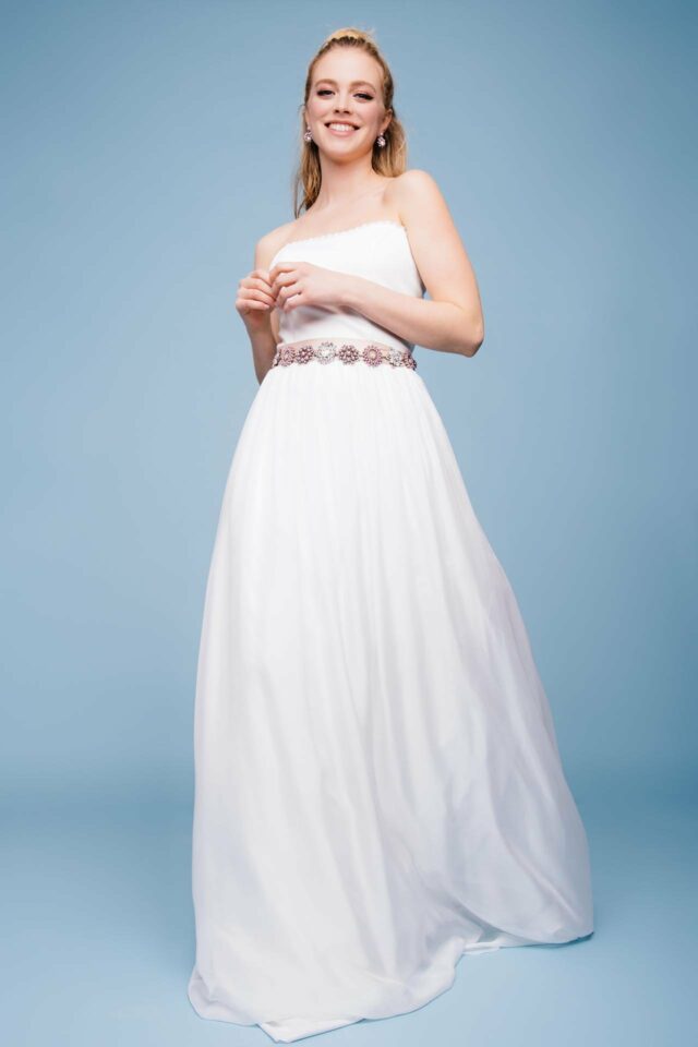 Brautkleid Seide – Corsagenkleid mit Spitzenkante & Seiden Chiffon Rock –  Star