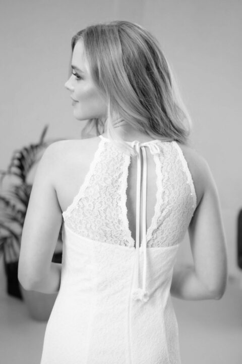 Brautkleid vegan, Rückendetails der recycelten Spitze