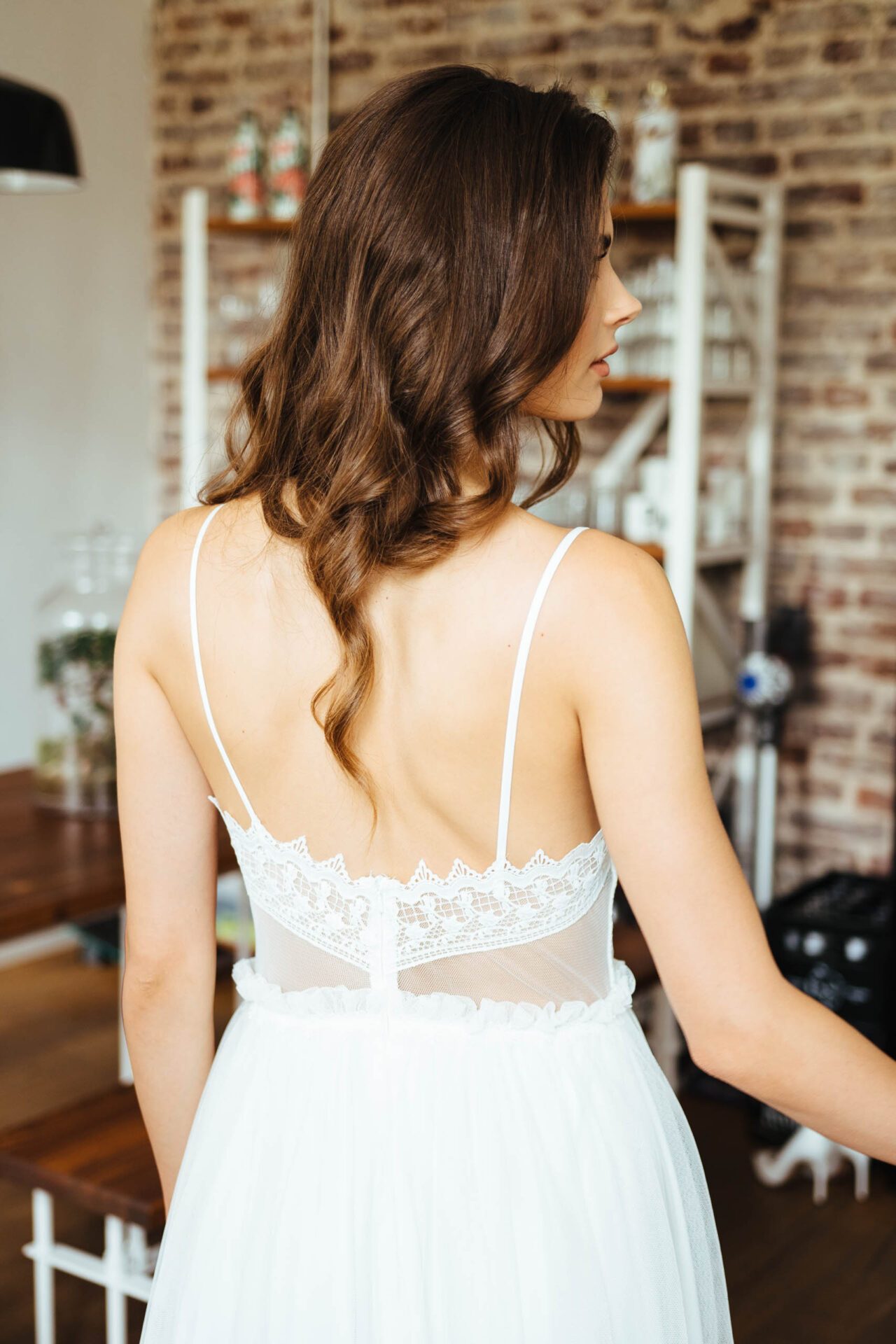 Bohemian Brautkleid mit großem Rückenausschnitt