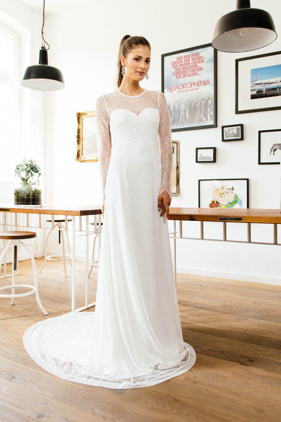 Nachhaltiges Vintage Brautkleid mit Langarm in Spitze