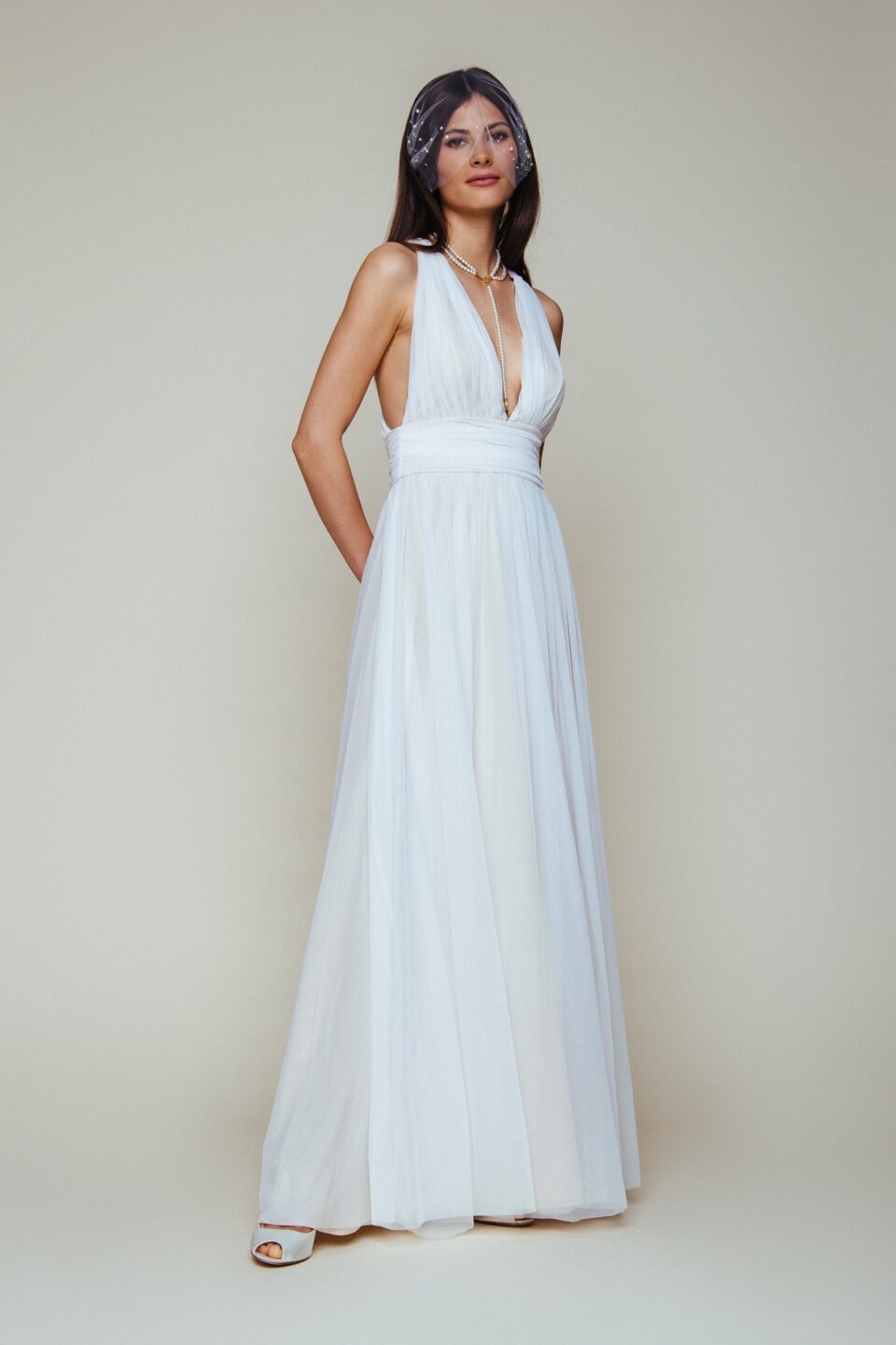 Wickel Brautkleid mit V-Ausschnitt