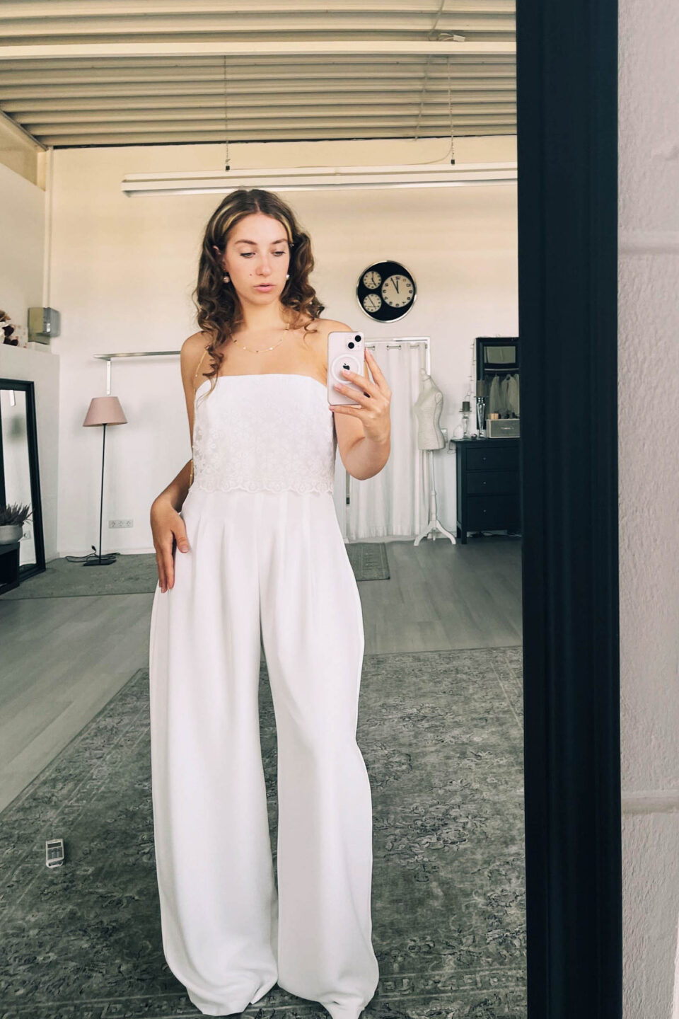 Braut Jumpsuit Spitze Schulterfrei