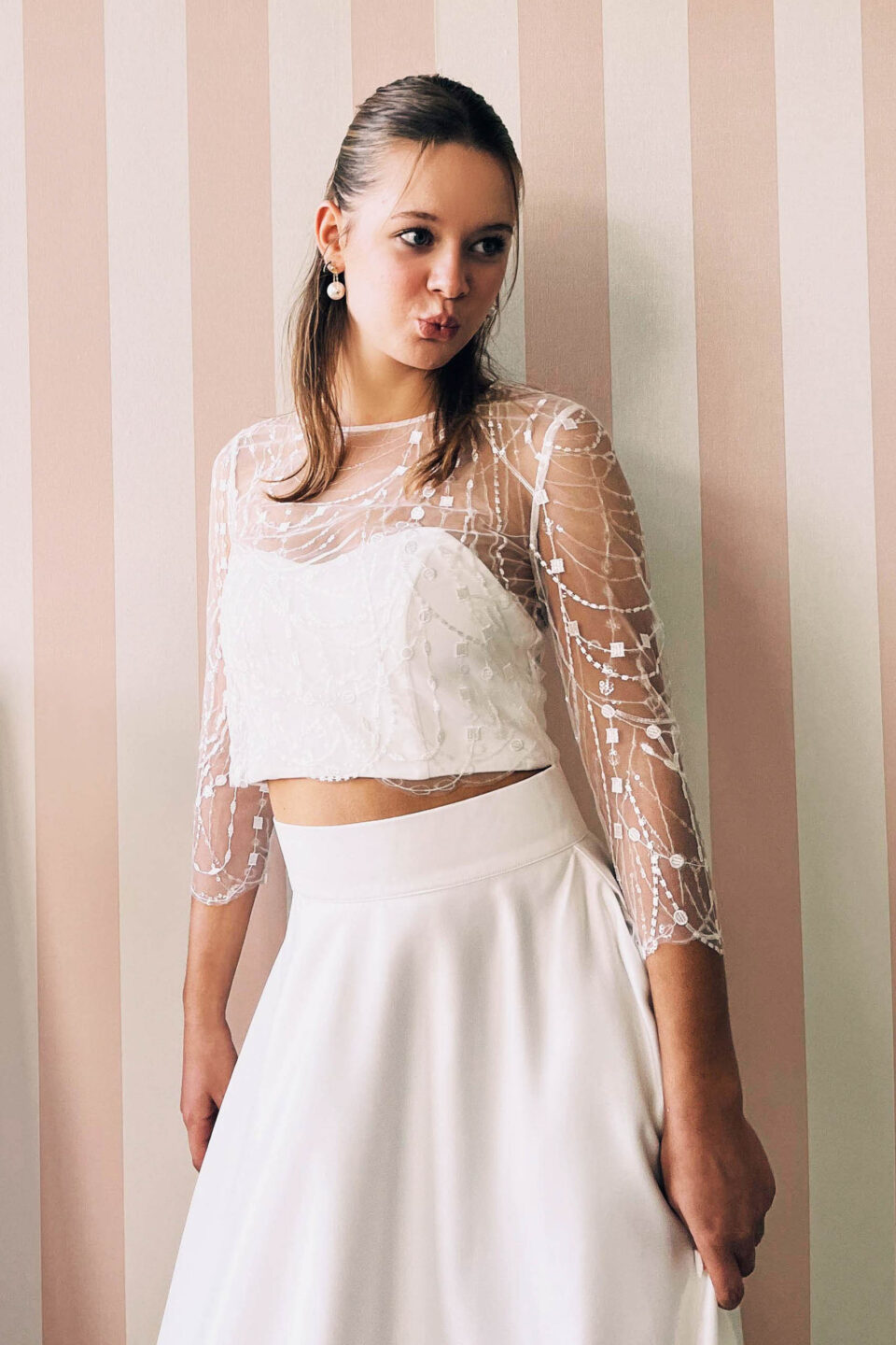 Bauchfreier Brautkleid Zweiteiler